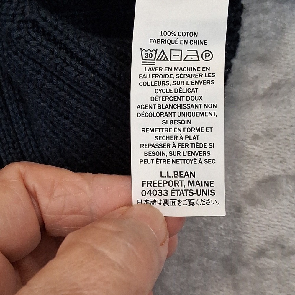 LL BEAN Mens L T Quarter Zip Navy Blue Cotton Knit Pullover Fishermans Sweater - Picture 7 of 7